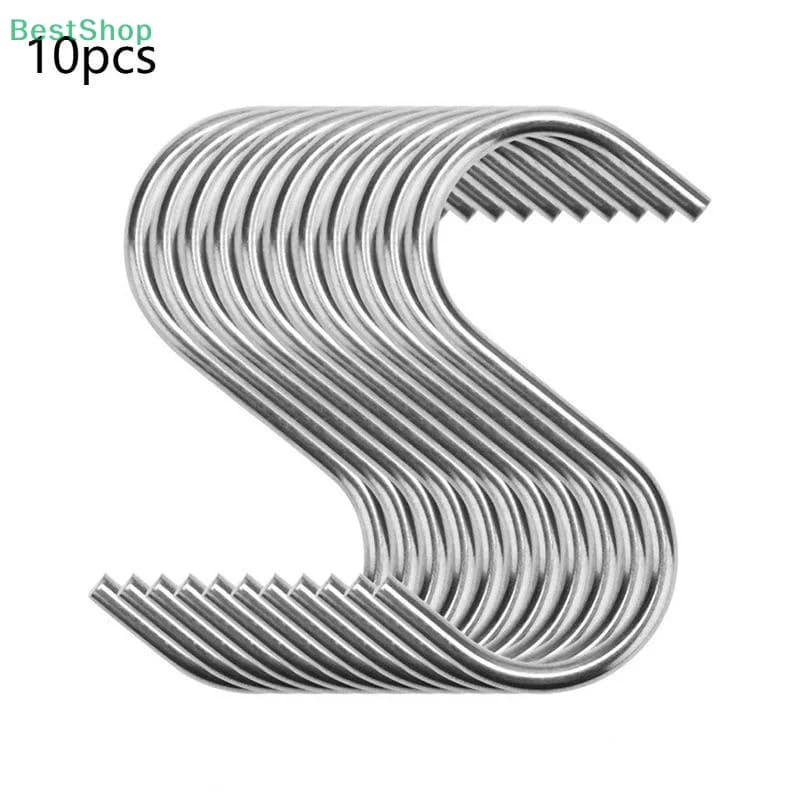 ★★10Pcs Stainless Steel S-Shape Hook Clothes Bags Towel Plant Hanging Rack Multi-function Kitchen Bedroom Railing S Hanger Hooks