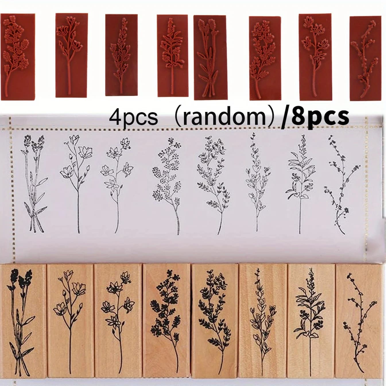 4/8 Pcs Wooden Rubber Stamp Seal, Plant And Flower Decoration Wooden Rubber Stamp Set For DIY Crafts, Diaries Craft Scrapbooks