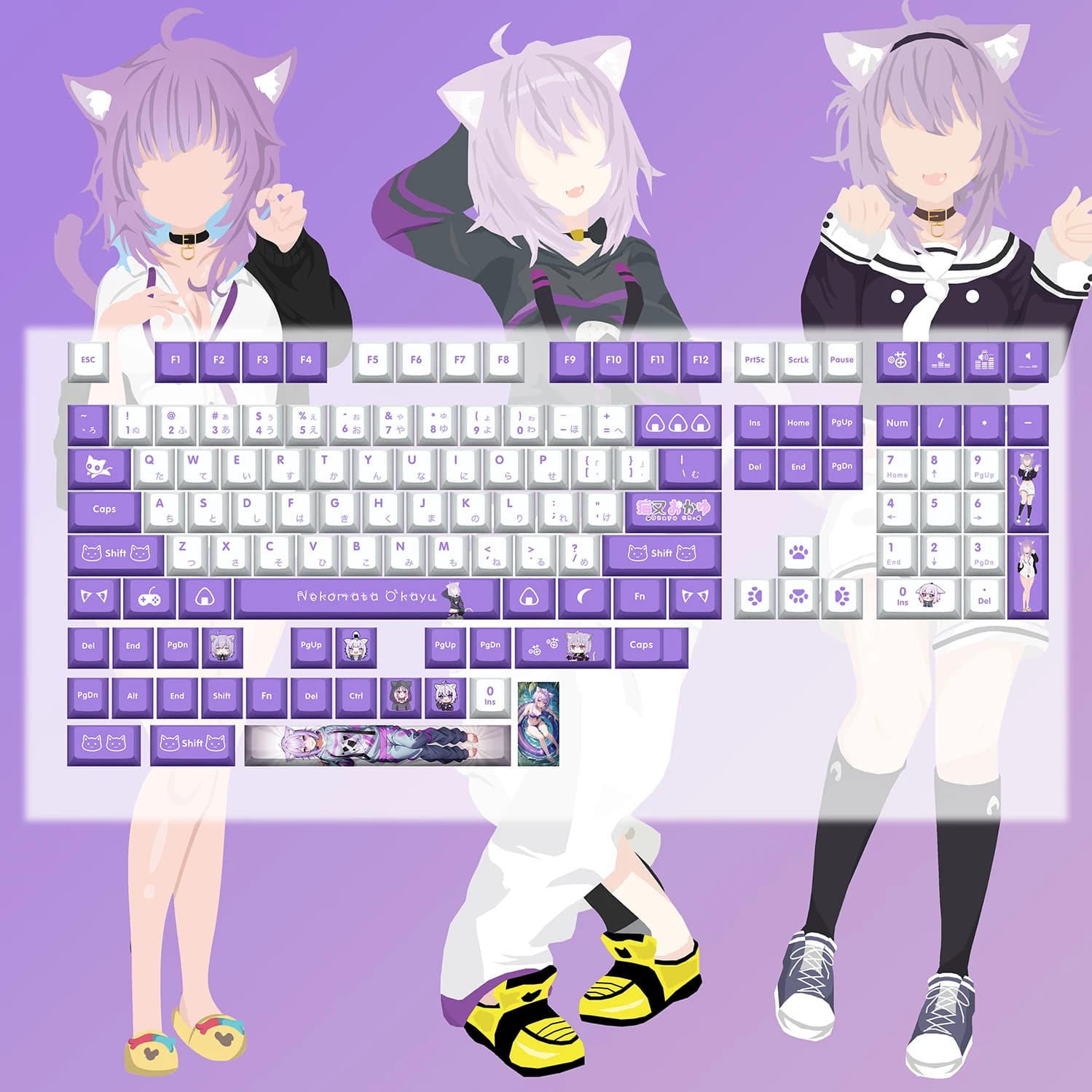 Nekomata Okayu Copritasto Vtuber Hololive Copritasto PBT Sublimazione della Tintura Cherry MX Interruttore Ad Asse Trasversale Keycap per Tastiera Meccanica