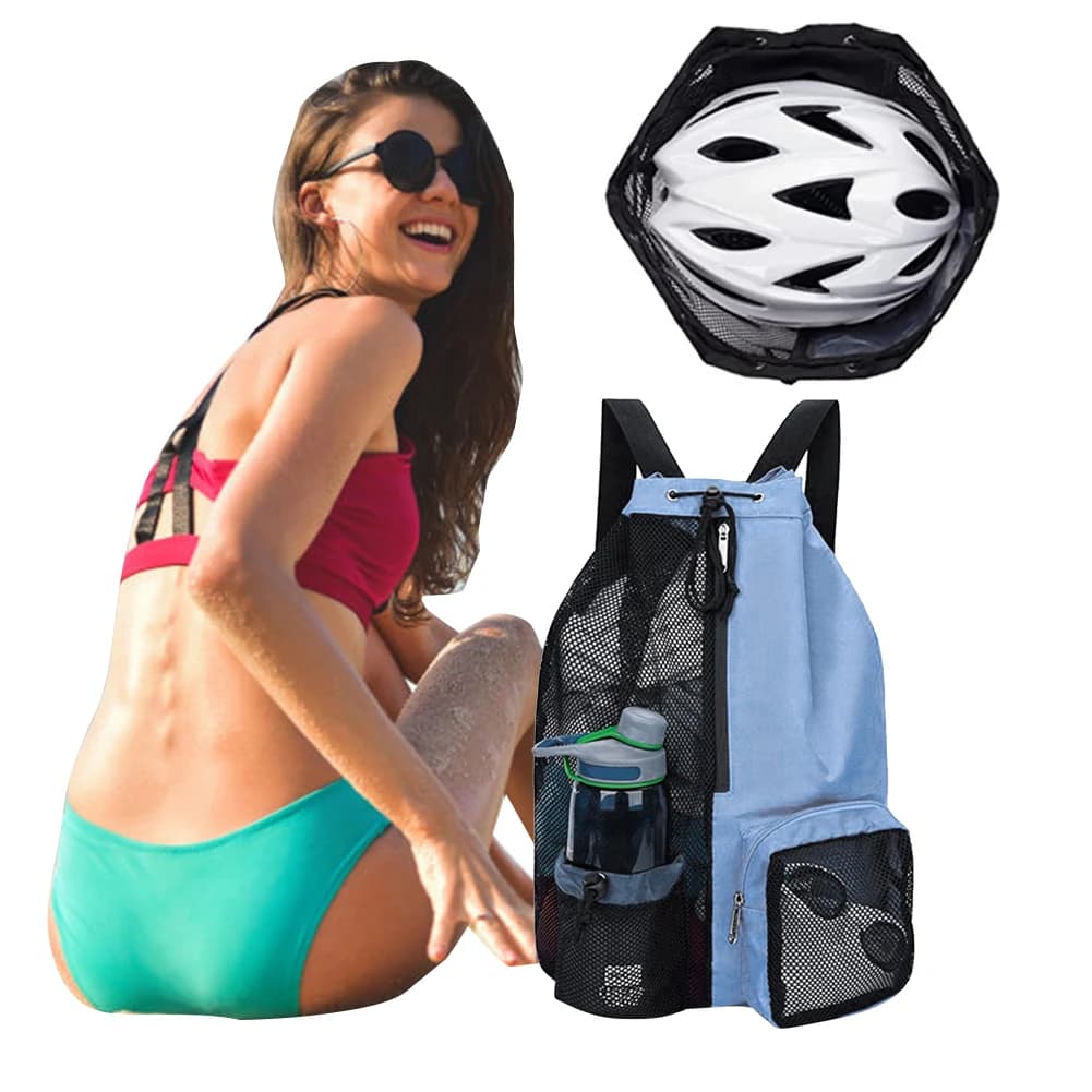 Zaino con coulisse in rete Borsa da nuoto in rete Borsa sportiva da nuoto leggera Tracolla regolabile impermeabile per palestra di nuoto