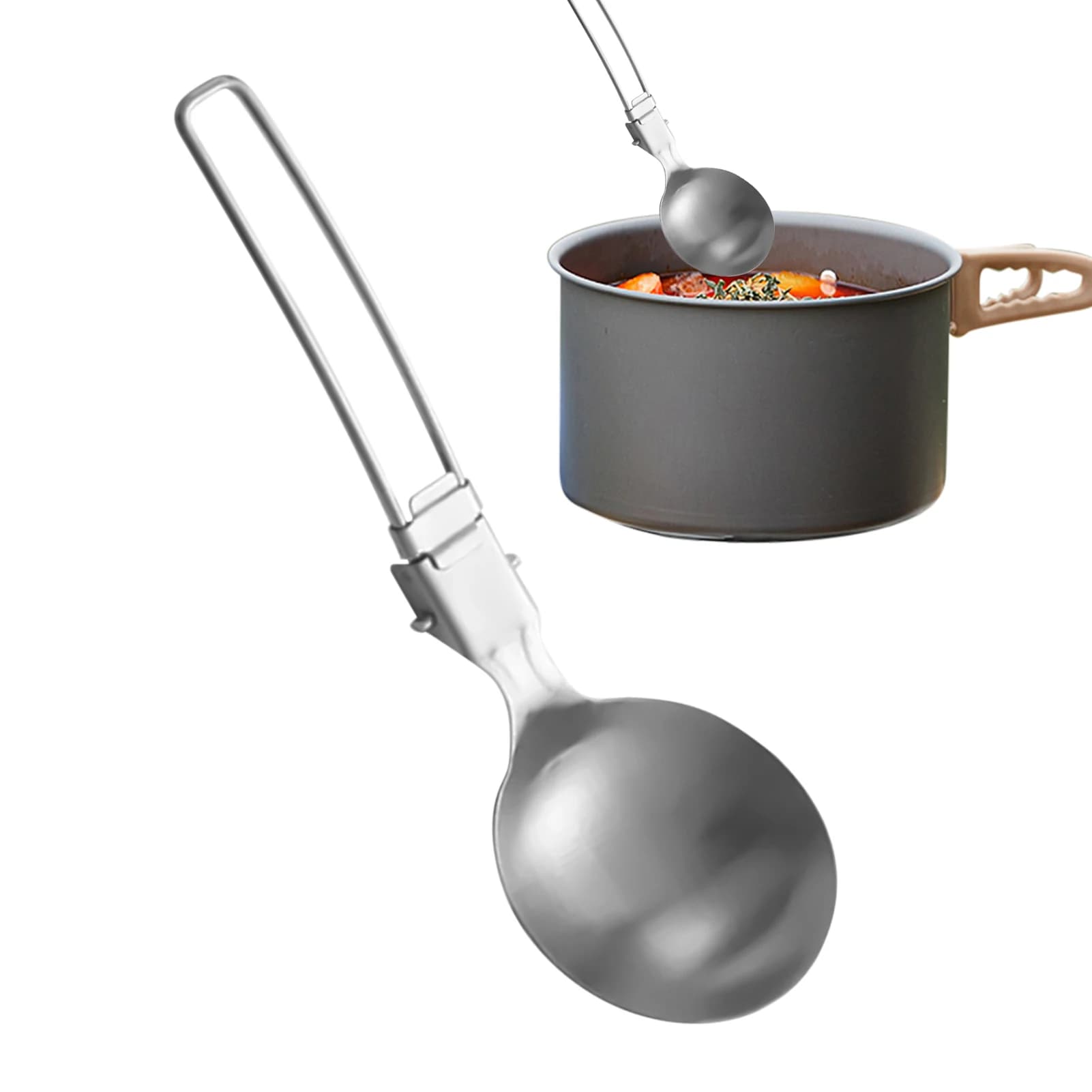 Mestolo da zuppa Cucchiaio di metallo Mestolo da zuppa pieghevole Strumento di preparazione dei pasti antiscivolo Utensile da esterno Pentole per viaggi RV Cucina Escursionismo Picnic
