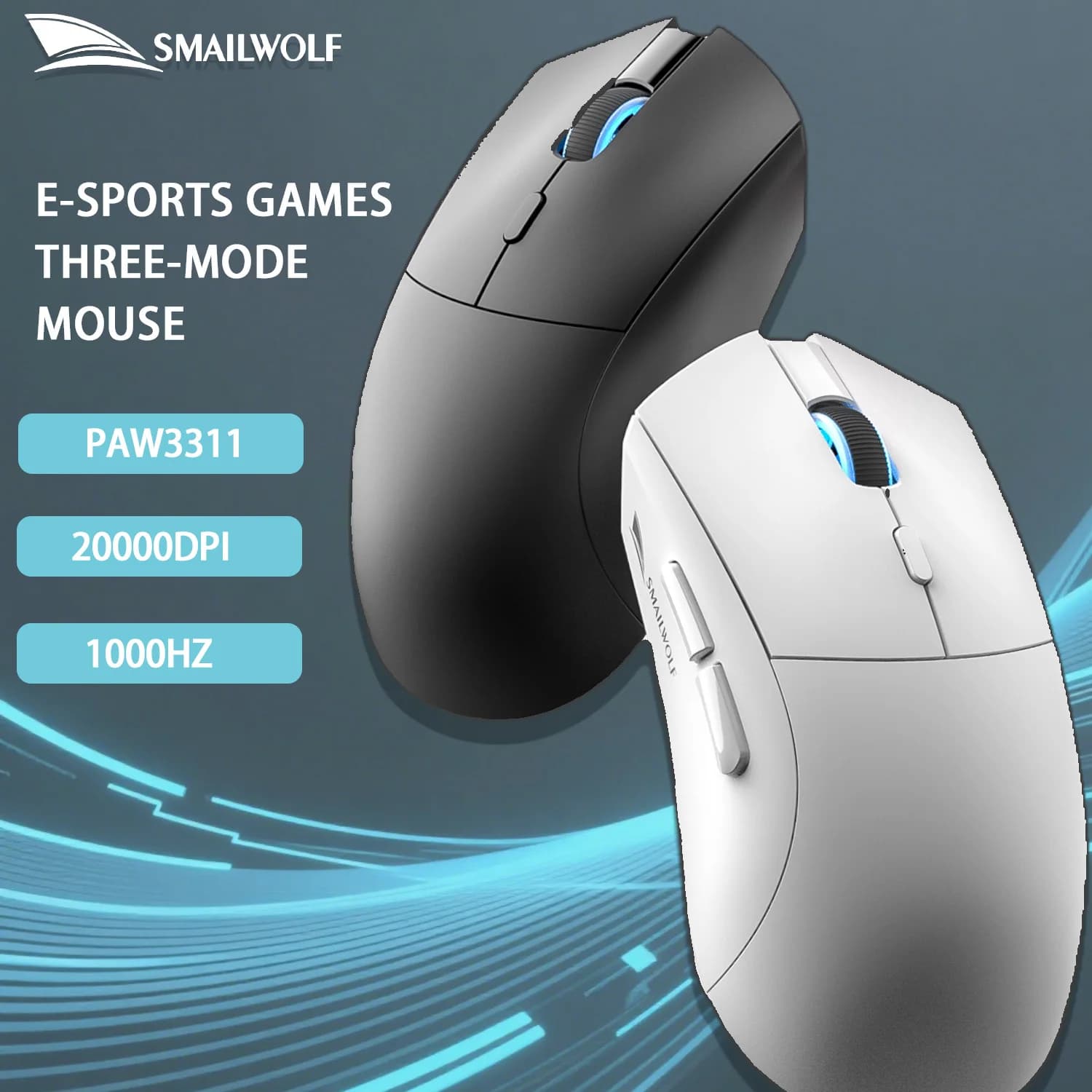 SMAILWOLF Mouse da gioco e-sport wireless Bluetooth RS7 a tre modalità Mouse da ufficio da gioco PAW3311 regolabile a sei velocità 2000 DPI