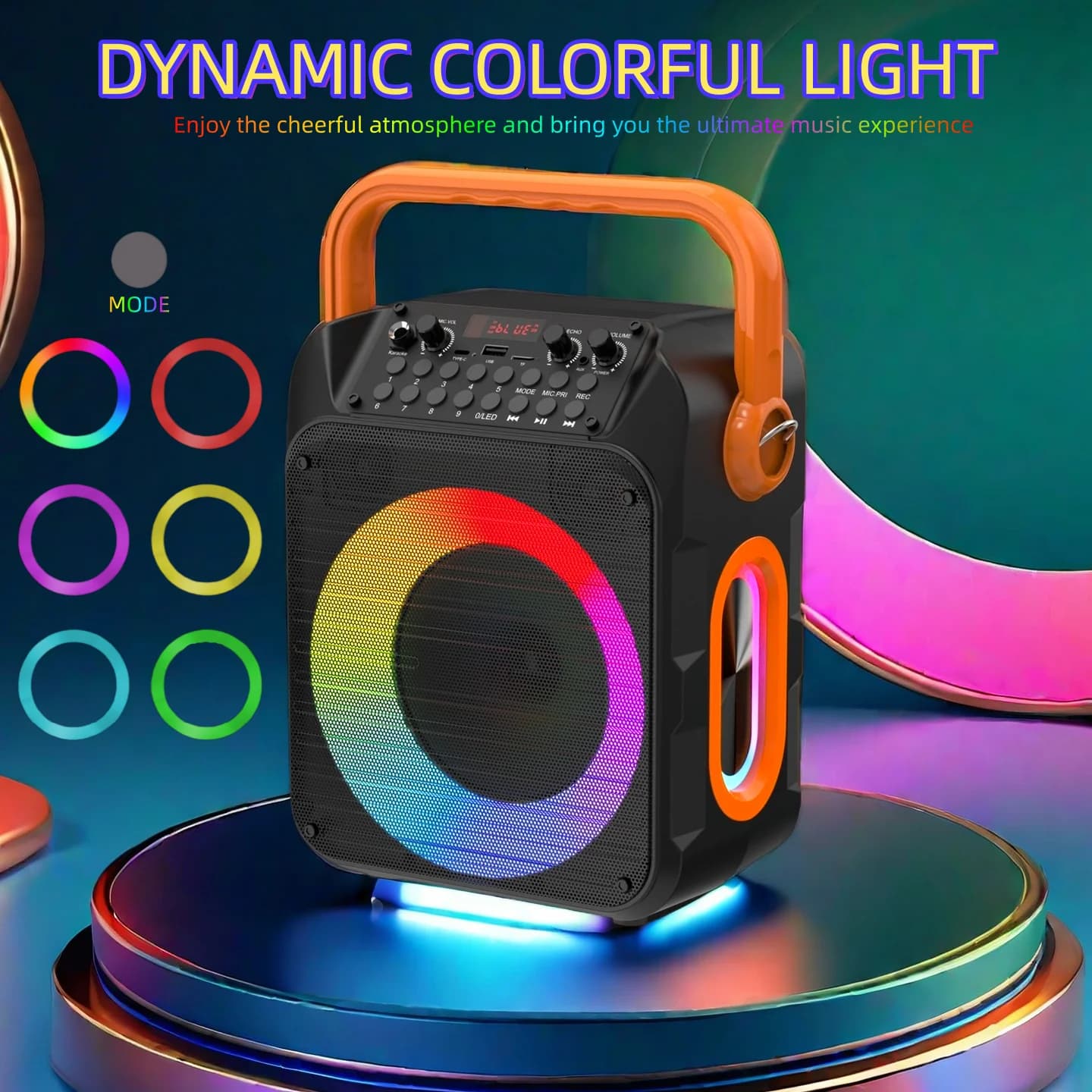 Macchina per karaoke, 2 microfoni wireless, luci LED colorate, altoparlante ad alta potenza, altoparlante Bluetooth portatile, supporta Bluetooth