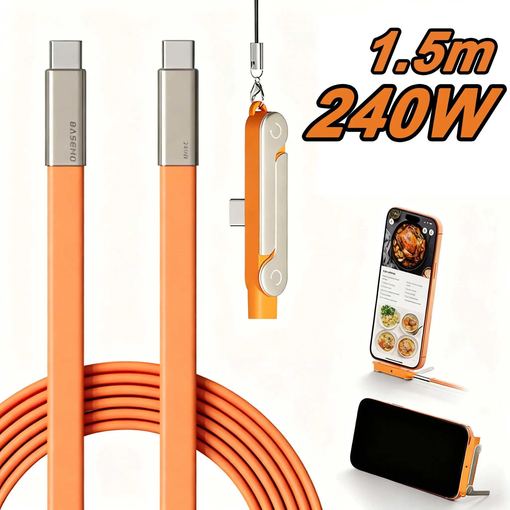 240W Fast Charging Cable Detachable 2 In1 Phone Tablet For IPhone Samsung Xiaomi,Foldable Phone Holder,Ultra-Fast Data Cable