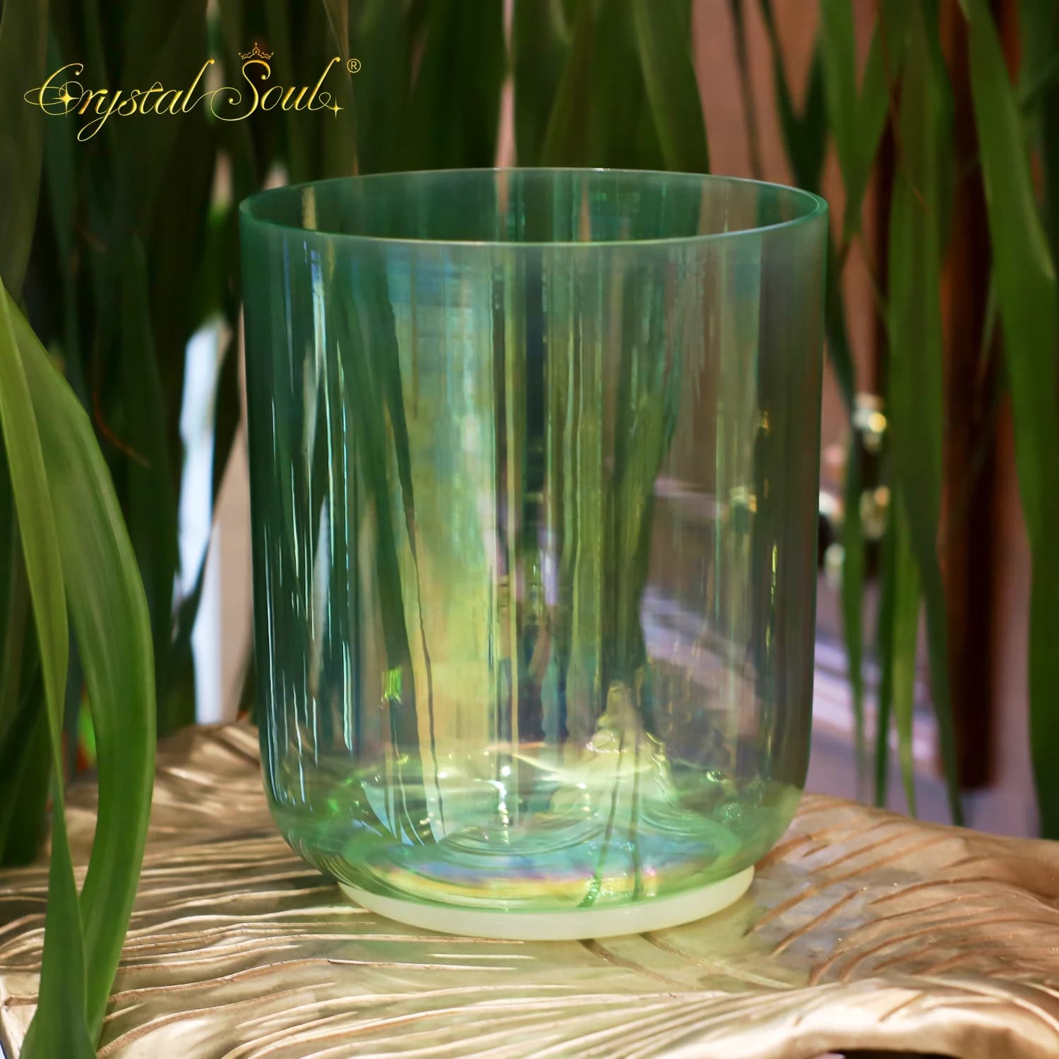 Crystal Soul High Quality Green Aurora Crystal Singing Bowl Natural Sound Energy Meditation