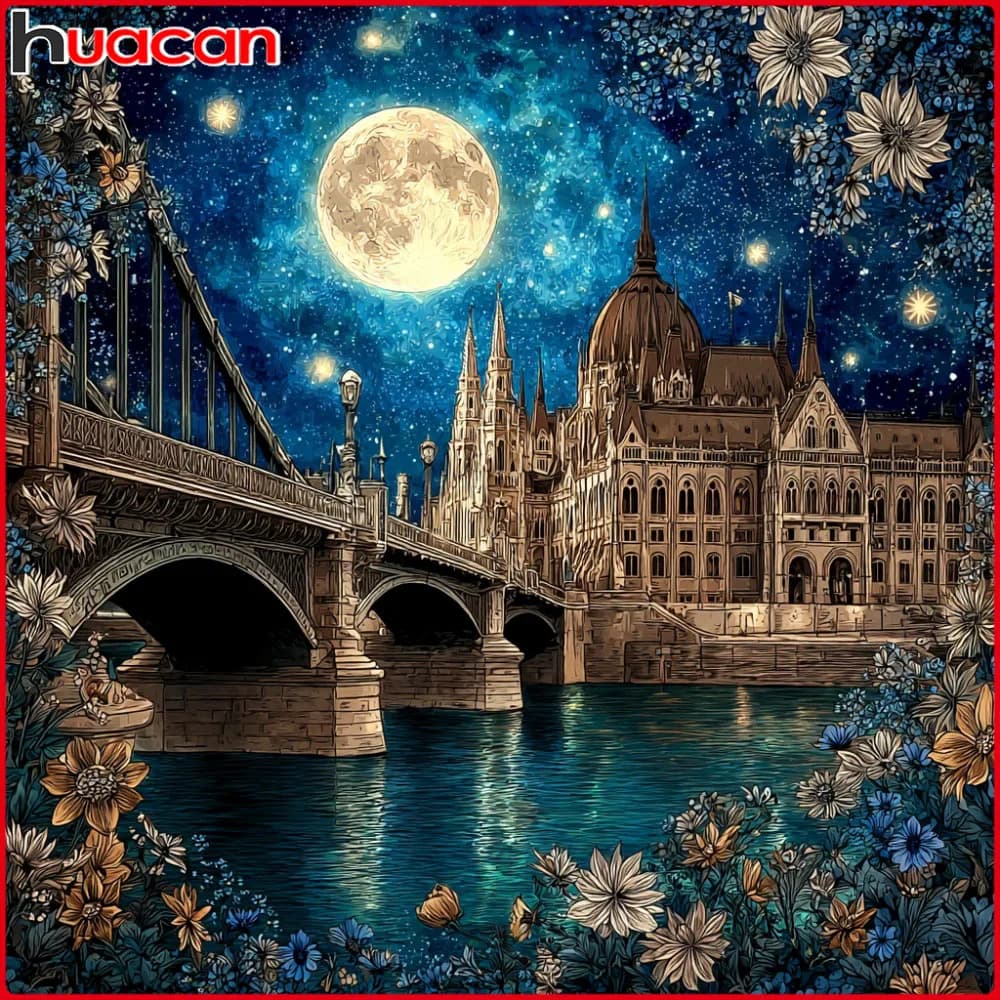 Pittura Diamante Huacan: Paesaggio con Castello, Mosaico a Diamanti Quadrati o Rotondi, Nuovi Arrivi, Decorazione per la Casa