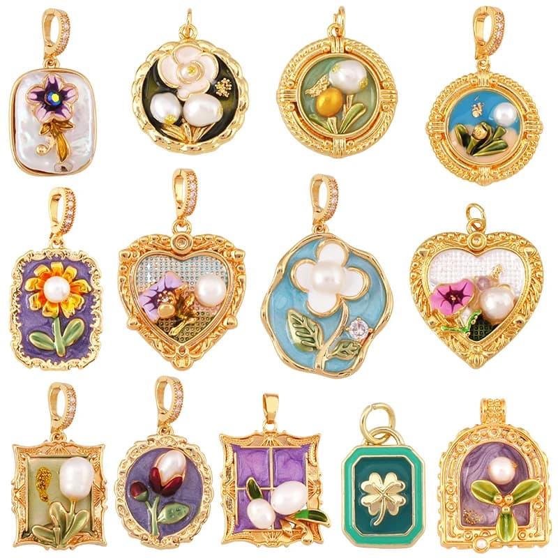 Rose Flower Tulip Butterfly Oil Paint Garden 18K Gold Charm Pendant,Bangle Earring Necklace Jewelry Findings Supply S61 X205