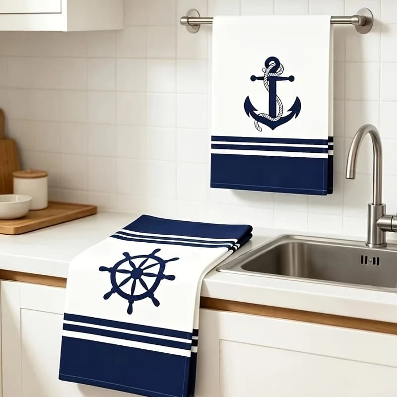 2-Piece set, nautical anchor and boat rudder Kitchen tissue, highly absorbent, perfect for home decor