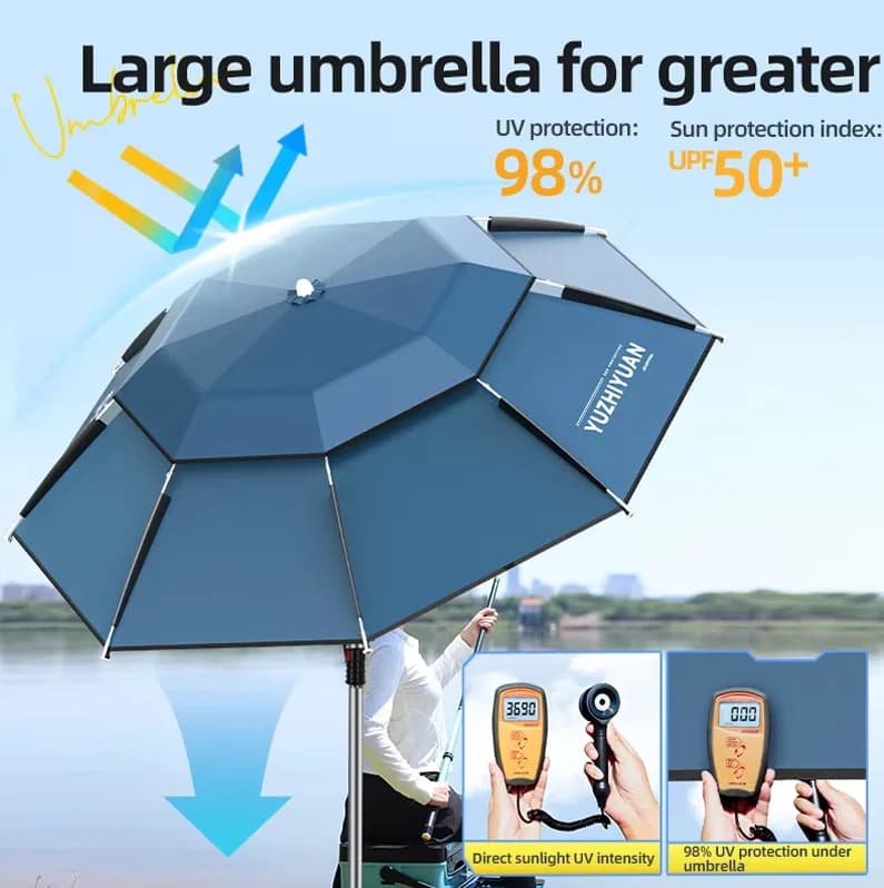 YUZHIYUAN Ombrellone da pesca da viaggio portatile con protezione UV UPF 50+ Ombrellone da spiaggia telescopico con ancoraggio in sabbia piegato