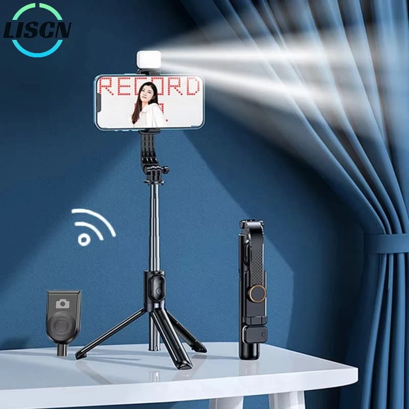 LISCN Treppiede per selfie wireless con luce a LED Rotazione a 360° Supporto per telefono cellulare portatile Stabilizzatore per selfie Bastoncini per selfie