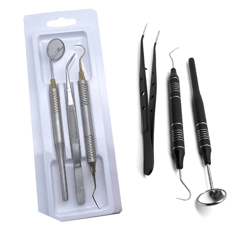 Dental mouth mirror and probe Set of stainless steel dental instruments with hook pin for dental examination