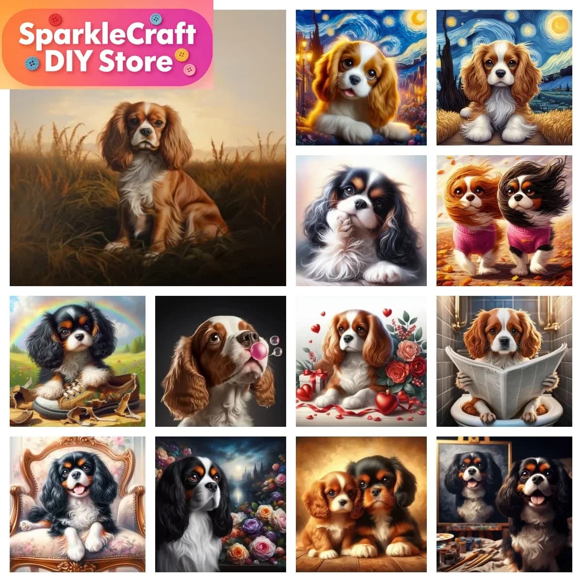 1pc frameless New King Charles Spaniel Diamond Painting Kit Cute Pet Dog DIY Diamond Embroidery Mosaic Home Decoration Children