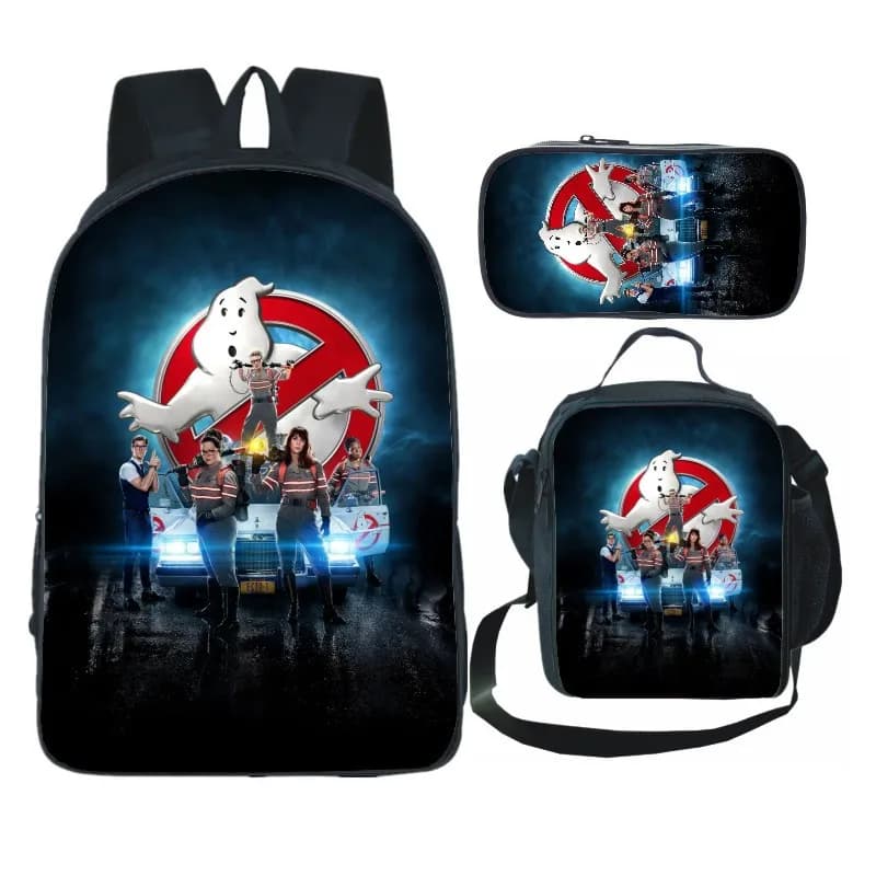 Ghost Busters backpack three piece set cartoon anime computer backpack lunch bag pencil case for students