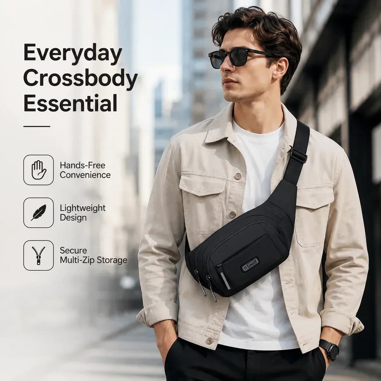 Durable Men's Waist Bag, Wear-Resistant Nylon Fanny Pack for Travel Hiking, Lightweight Crossbody