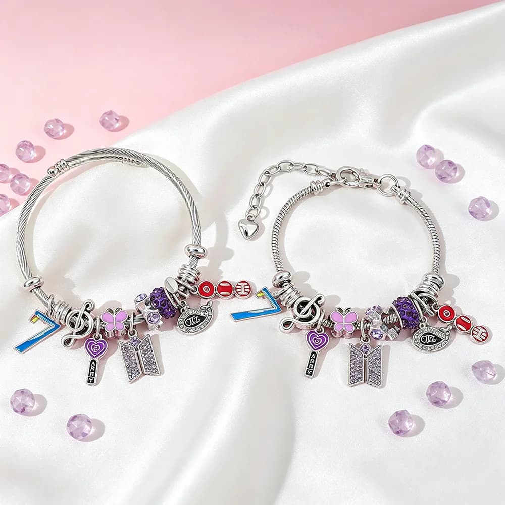 K-pop Charm Bracelet Number 7 Music Note Butterfly Rhinestone Fashion Jewelry Gift for Teens Girls Women