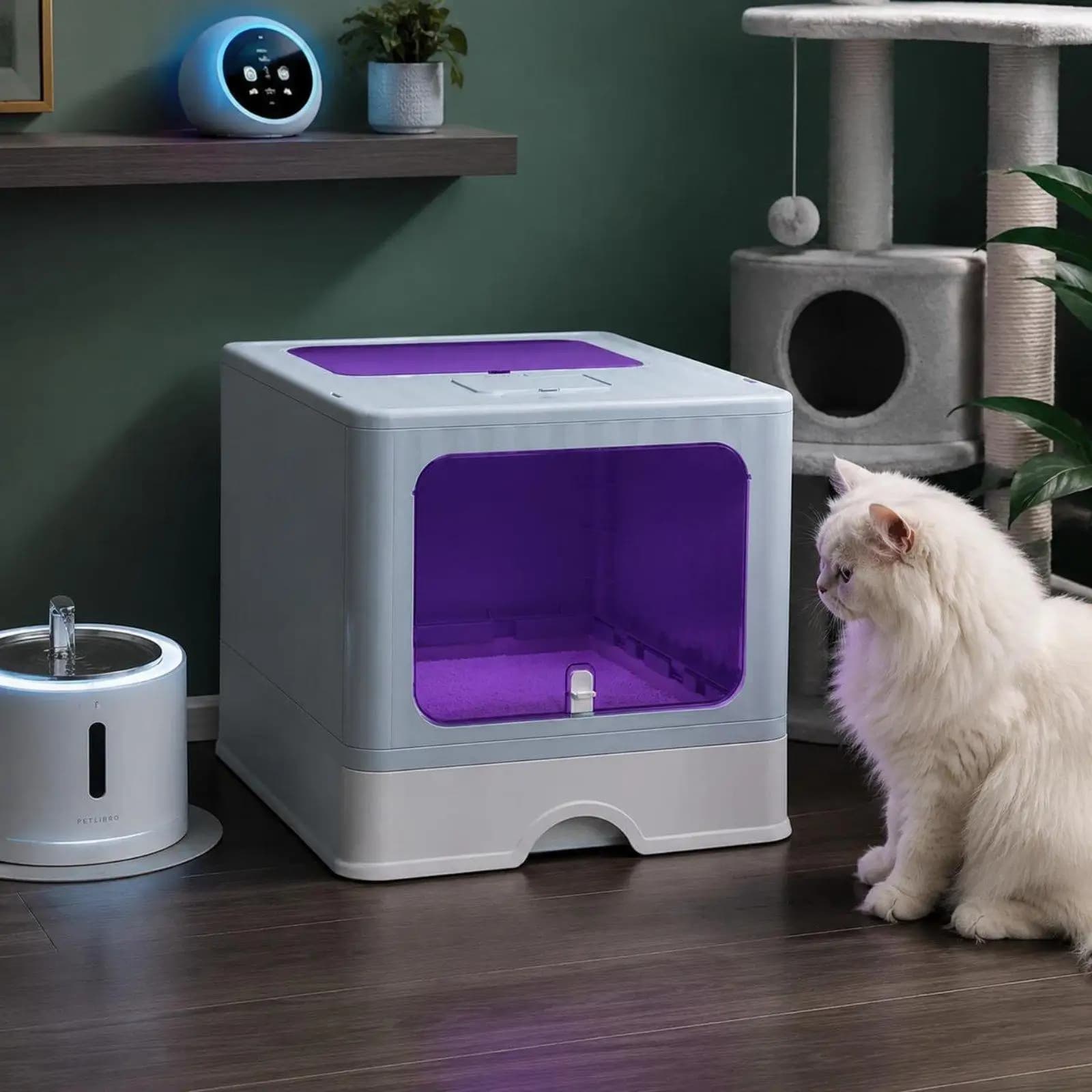 Stainless Steel Cat Litter Pan with PP Frame Anti Splash Enclosed Toilet for Cats Foldable Storage Design