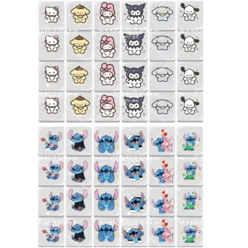 Nuovo Set di Gioco da Tavolo Divertente TikTok con 48/64 Blocchi Sanrio Hello Kitty Hamburger Mahjong, Mini Piastrelle da 24mm, Tema Fuga al Mare
