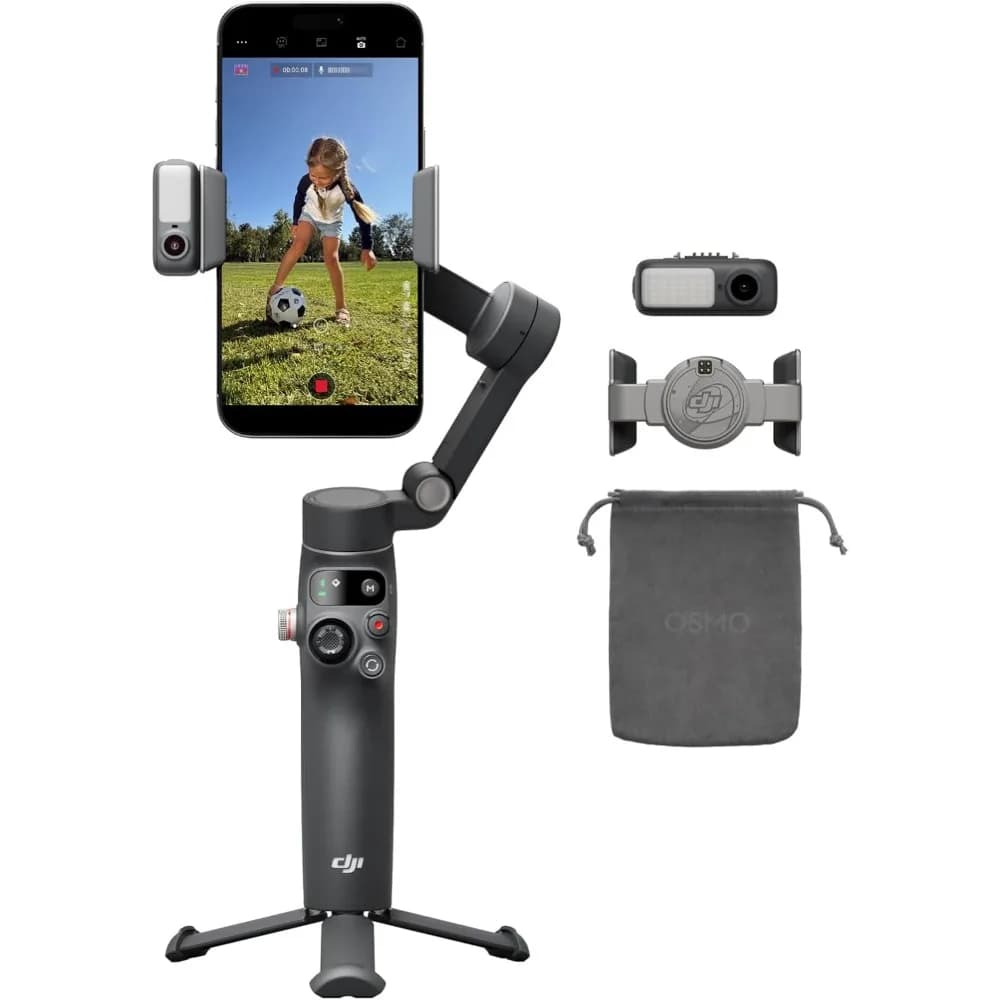 Tracking Combo Gimbal Stabilizer for Phone with AI Tracking, Audio, Lighting, 360° Pan, Extension Rod, Tripod, 10h Battery