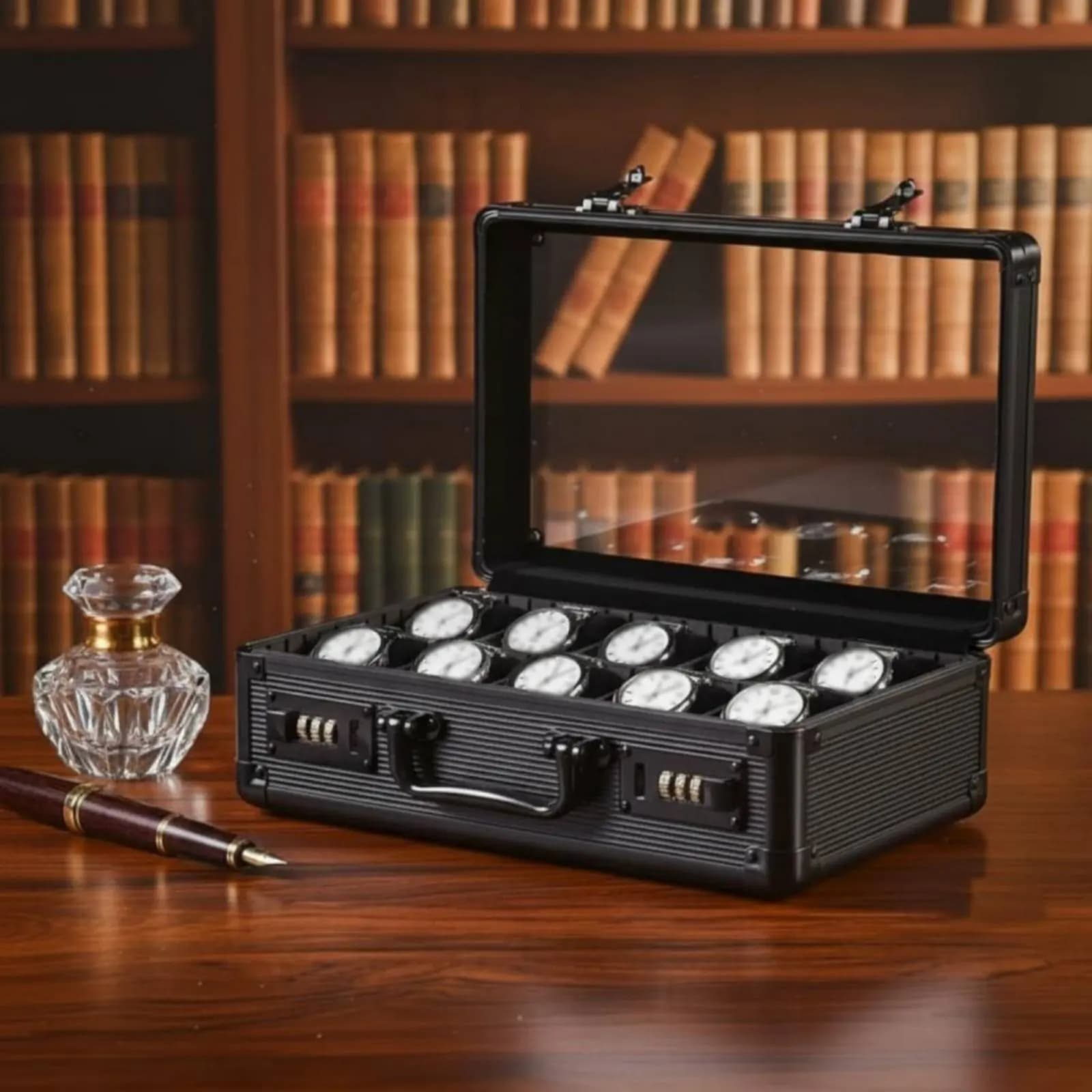 Organizer per orologi con interno morbido e imbottito, scatola portaorologi con divisori mobili, maniglia ergonomica per uomo