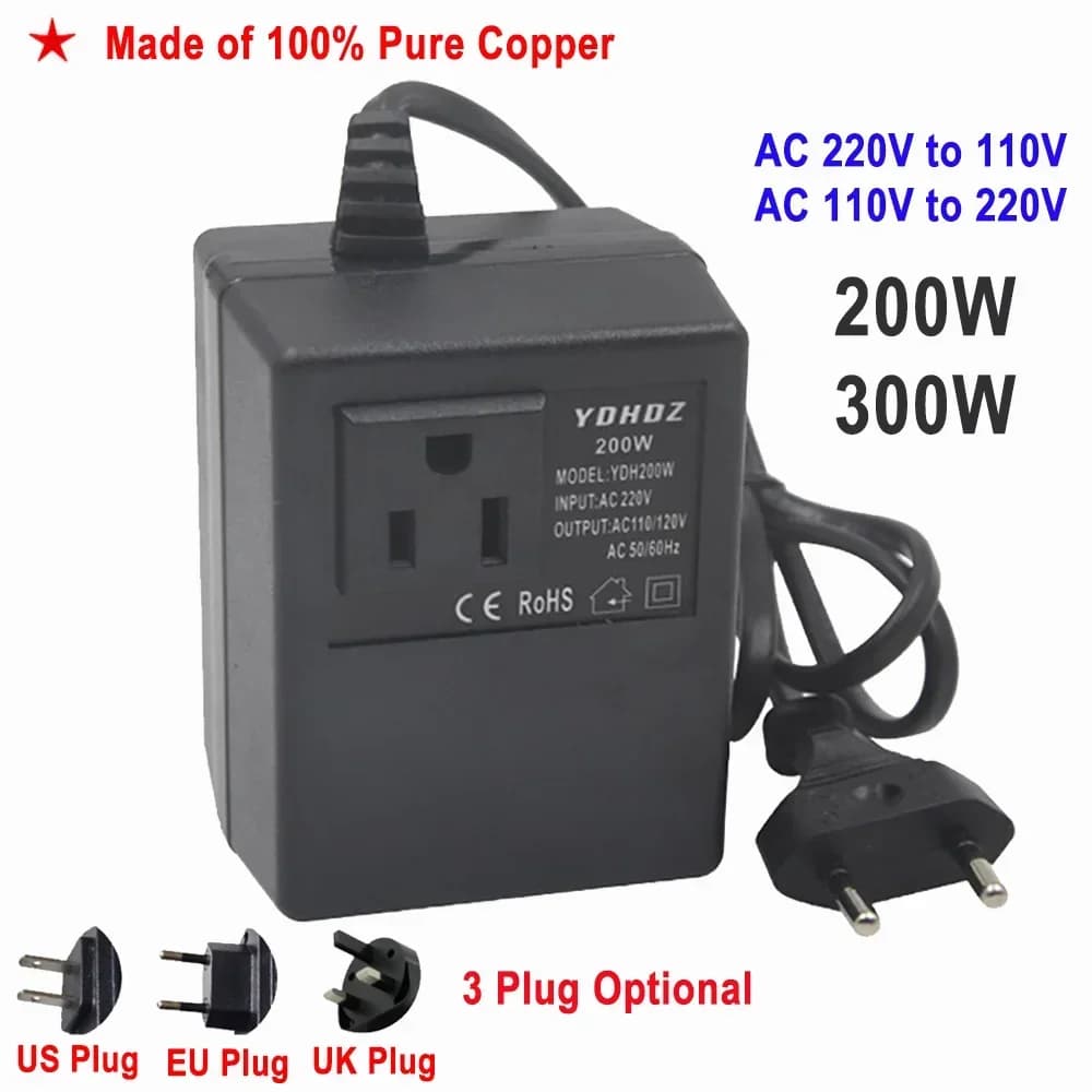 Convertitore di tensione da 200W 300W trasformatore da 220V a 110V convertitore di tensione del trasformatore Step-Down adattatore da viaggio spina EU/US/UK invertito