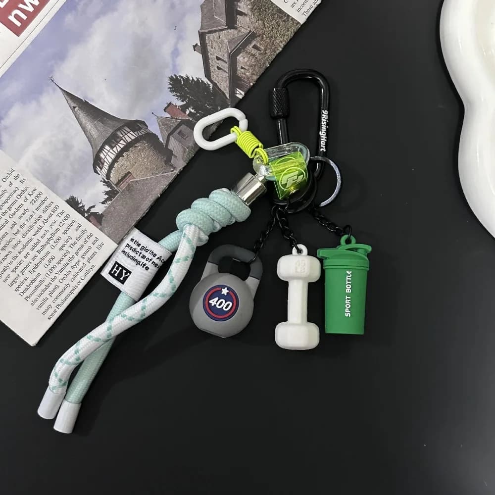 Portachiavi Creativo Serie Mini Fitness con Ciondolo Colorato a Forma di Disco da Bilanciere e Kettlebell con Fibbia a D