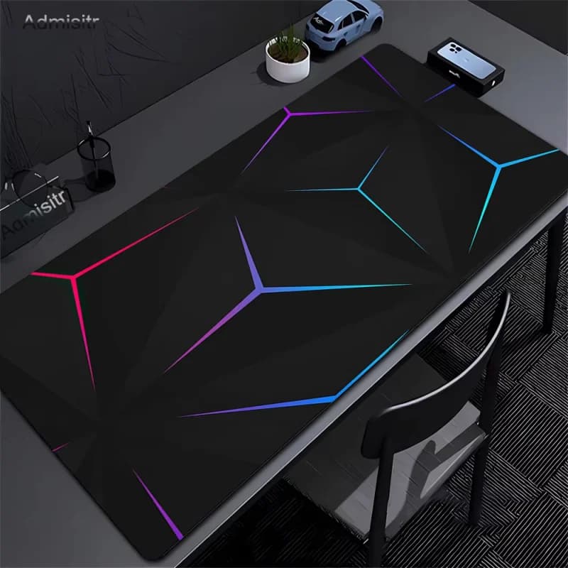 VIKAMA Black Geometric Neon Gaming Mouse Pad Large Non-slip Waterproof Desk Mat Keyboard Pad for E-sports Gamers