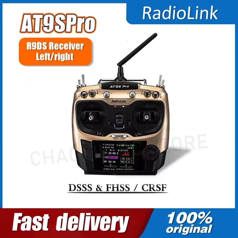Radiolink AT9SPro 12CH 2.4G DSSS FHSS CRSF Radio remote control with R9DS receiver for FPV racing drones and multicopters, Compatible with Right Hand and Left