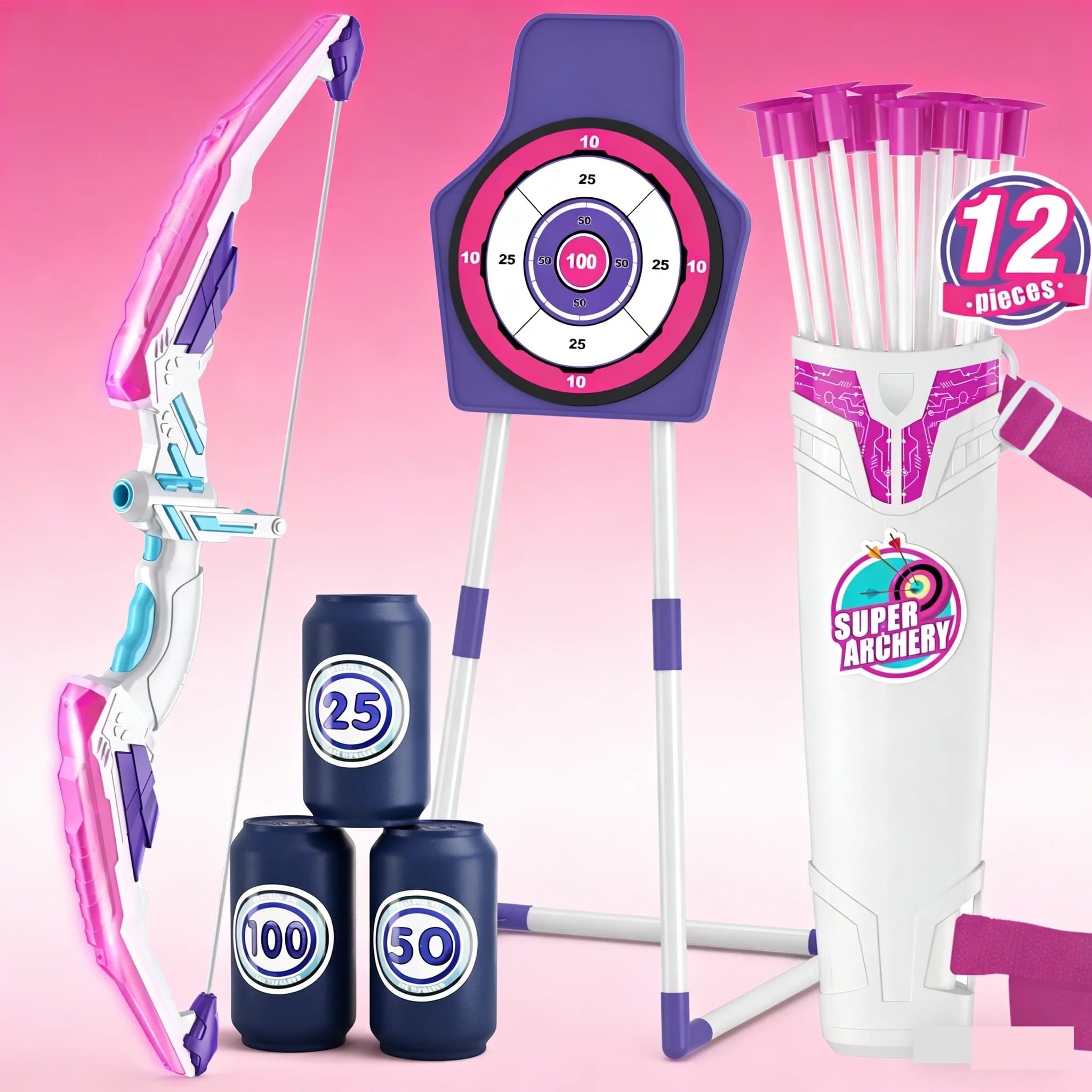 Bow and Arrow Set 3-8,Kids Archery Set with LED Lights Includes 12 Suction Cup, 1 Standing Target, 3 Score Targets & 1 Quiver, Outdoor Toys for Boys & Girls Ages 3-12 Years Old