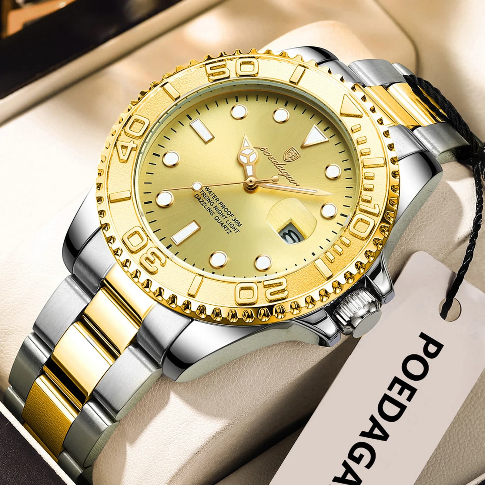 POEDAGAR Orologio da polso da uomo di lusso originale Orologio da uomo con data luminosa impermeabile Orologio al quarzo da uomo d'affari di moda in acciaio inossidabile