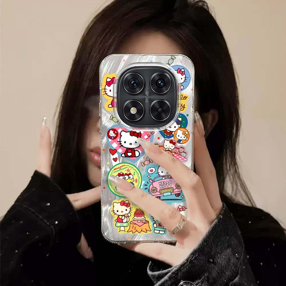 Custodia trasparente IMD Sweet Full HelloKitty antiurto per Xiaomi Redmi Note 14 Pro, 14 Pro, 14C, Note 13, 12, 11, 10 Pro 5G - Cover posteriore in PC