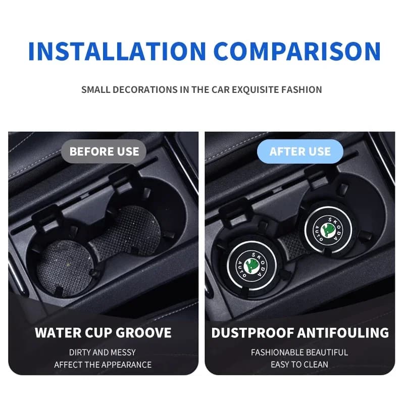 Tappetino Antiscivolo in Gel di Silice per Portabicchieri Auto Skoda, Compatibile con Fabia 1 2, Octavia A7 6Y NJ3 RS, Superb, Rapid, Yeti, Ka