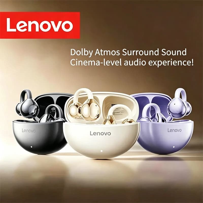 Auricolari wireless Bluetooth 5.4 Lenovo TA410 con design a clip per l'orecchio a conduzione ossea, auricolari ultra leggeri e comodi da indossare