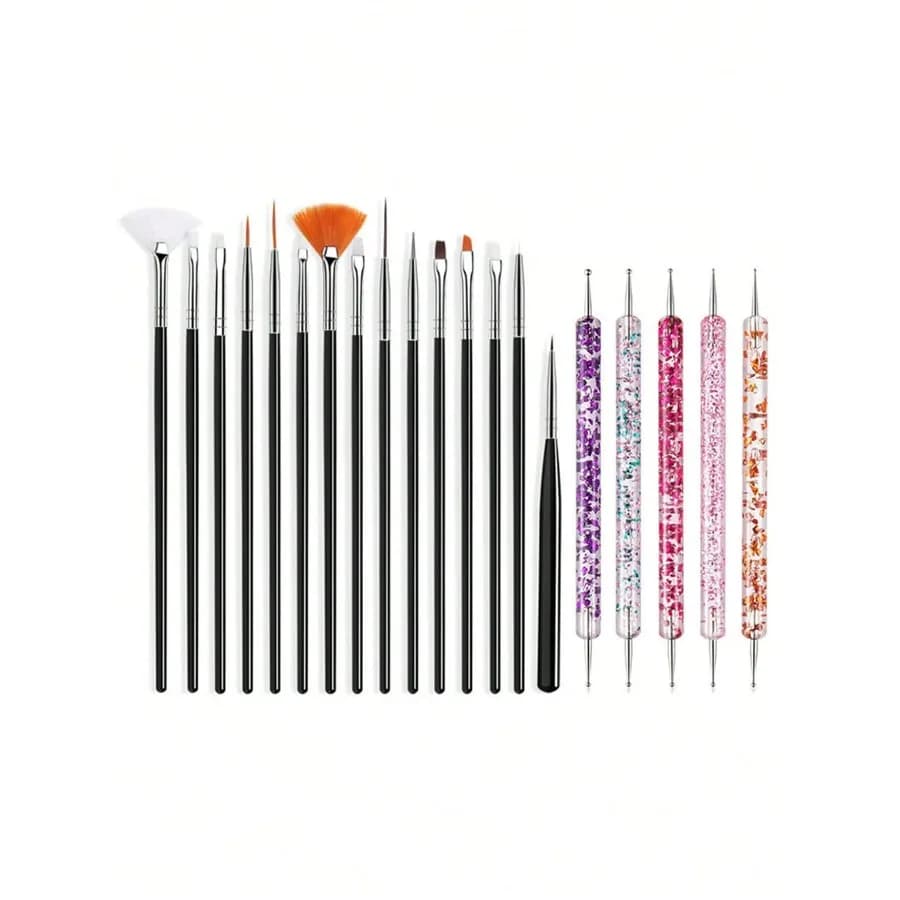 Set di 20 Pennelli Rosa per Nail Art, per Gel UV, Disegno, Pittura, Design Floreale, Penna in Silicone per Dotting, Strumento per Applicare Strass, Manicure
