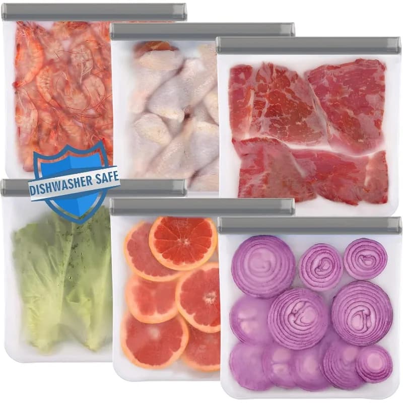 Confezione da 10 sacchetti riutilizzabili per congelatore da galloni: lavabili in lavastoviglie, conservazione degli alimenti a tenuta stagna senza BPA per carne, verdure e grani (grigio)