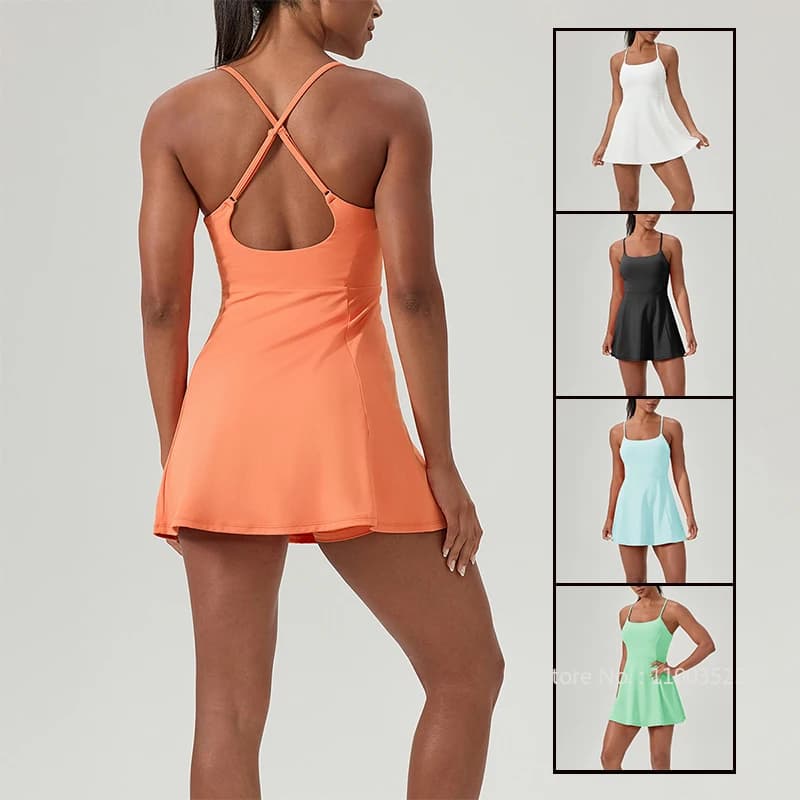 Women's Adjustable Straps Women's Sports Tennis Dress Sexy Running Dresses with Back Sleeveless Fitness Tennis skirts PALESTRA