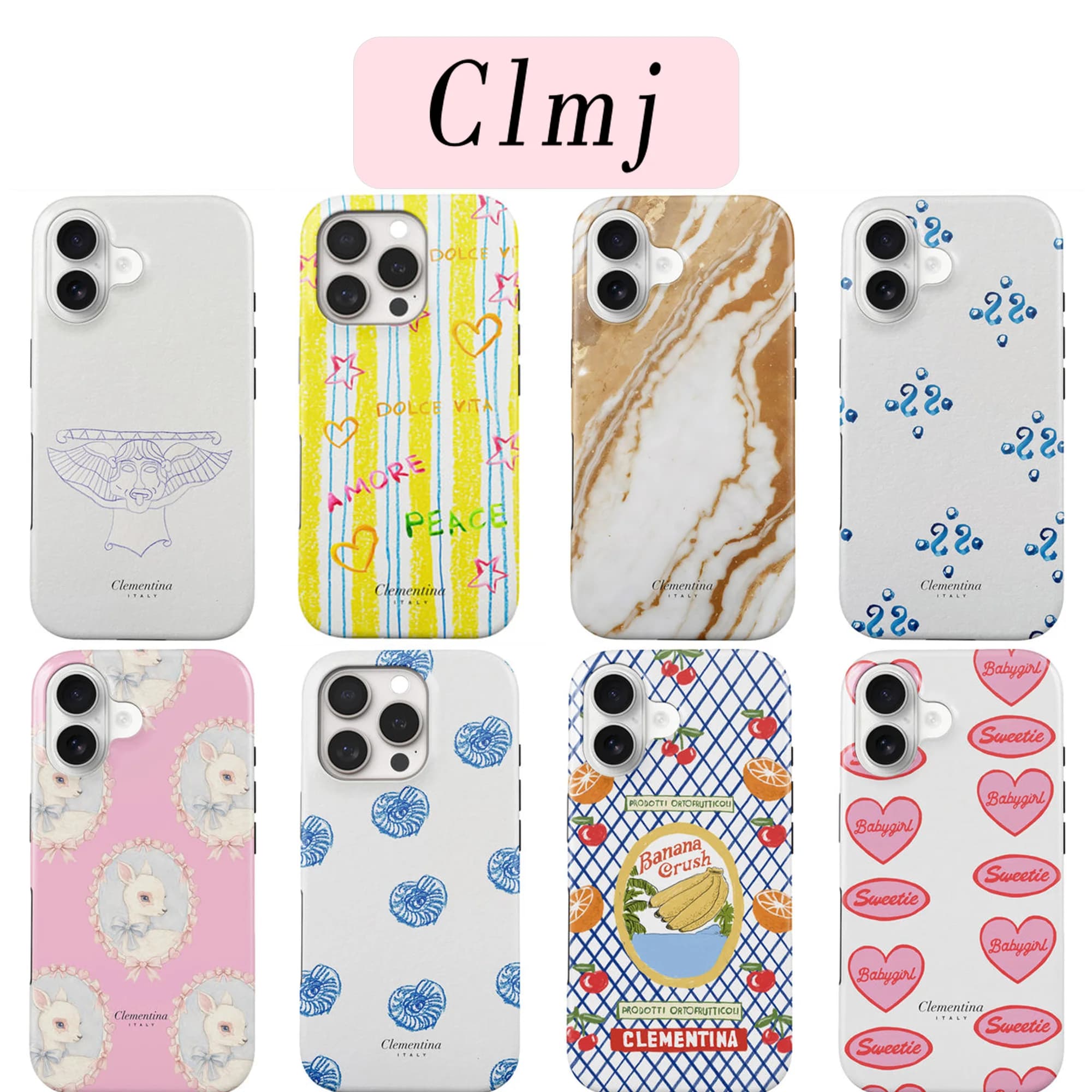 Custodia di Lusso Clmj Fun Fruits per iPhone 17 16e 16 15 14 13 12 11 X XS XR XSMAX 7 8 Air Pro Max Plus, Cover Posteriore a Doppio Strato