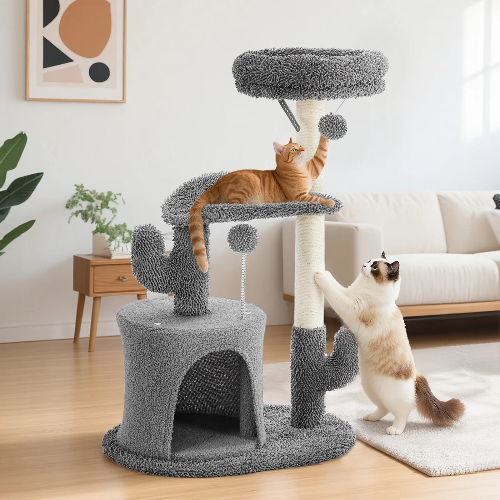 MCQ 33IN Albero per Gatti, Torre di Gioco e Riposo per Gatti da Interno e Gattini con Tiragraffi in Sisal Naturale
