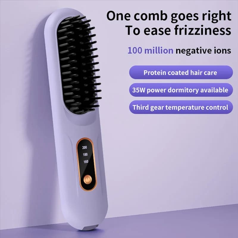 B98A-Rechargeable Smooth Width Brush Electric Heating Hair Comb Portable USB Wireless