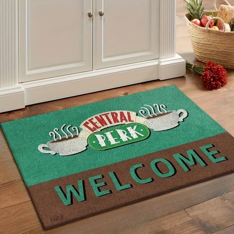 Tappeto di benvenuto Central Perk in flanella, antiscivolo, per la casa, morbido e assorbente, regalo per i fan della serie TV, per l'ingresso del soggiorno