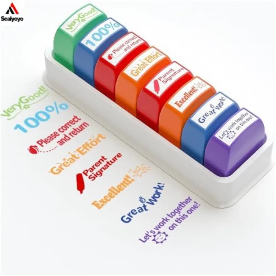 Teacher Stamp Colorful Self-Inking Stamp Set Motivation School Encouraging Comments Homework Rating Office Stationery Stamps fo