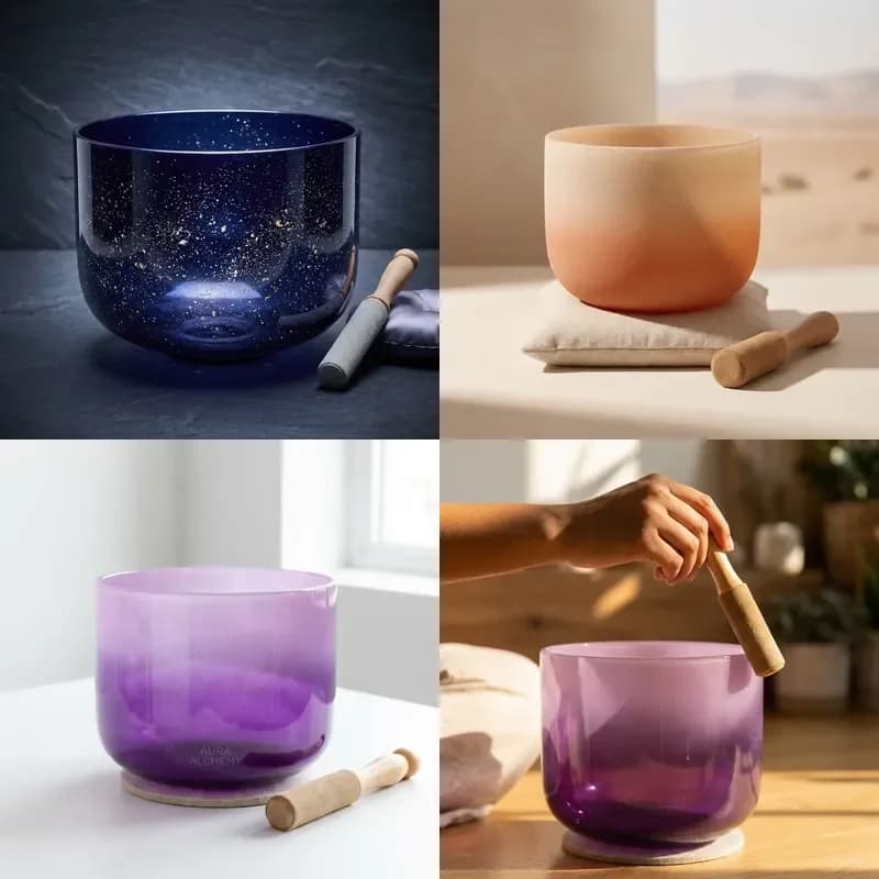 【CHIMU HOME】 for SUCCESS Quartz High Quality Starry Blue Crystal Singing Bowls Colorful Crystal Alchemy Singing Bowl Set