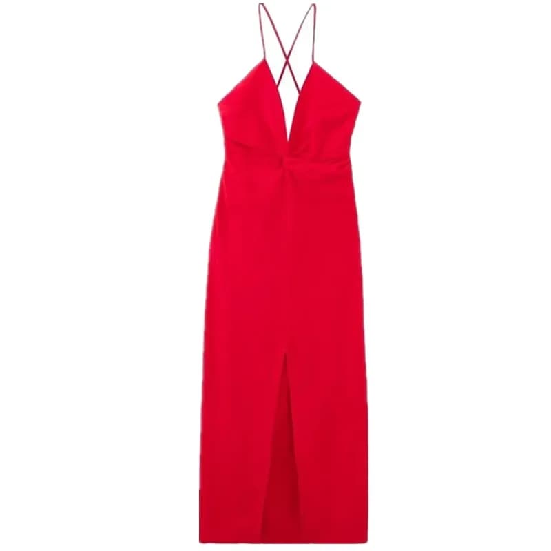 Abito Midi alla Moda 2023, Nuovo Abbigliamento Femminile, Vestito in Misto Lino con Fiocco Decorativo, Stile Elegante, Scollo a V, Vita Alta, Gonna Lunga