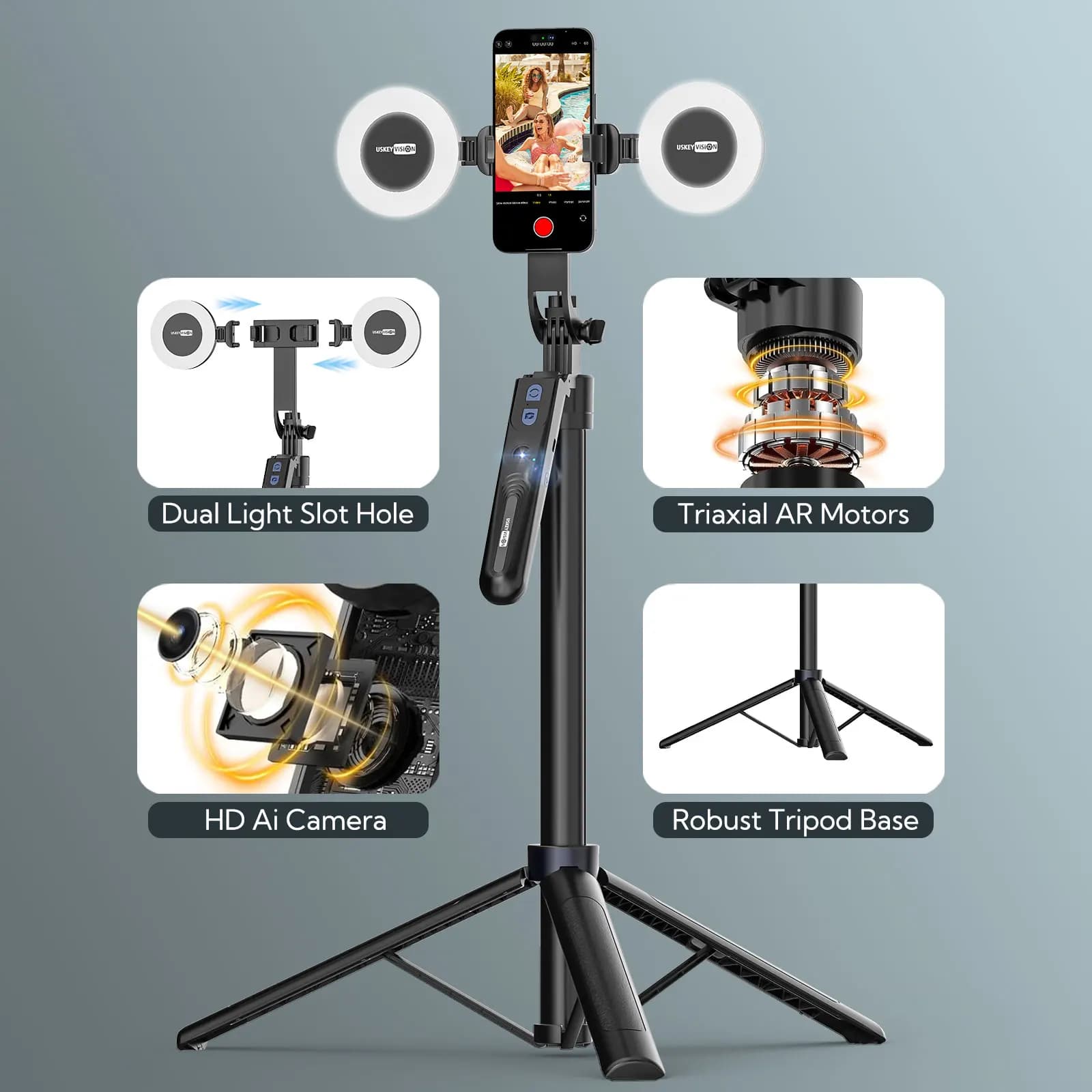 Cardanic stabilizer for selfie stick for smartphones with remote control Bluetooth Anti-vibration Sliding Tripod AI Follow-Up