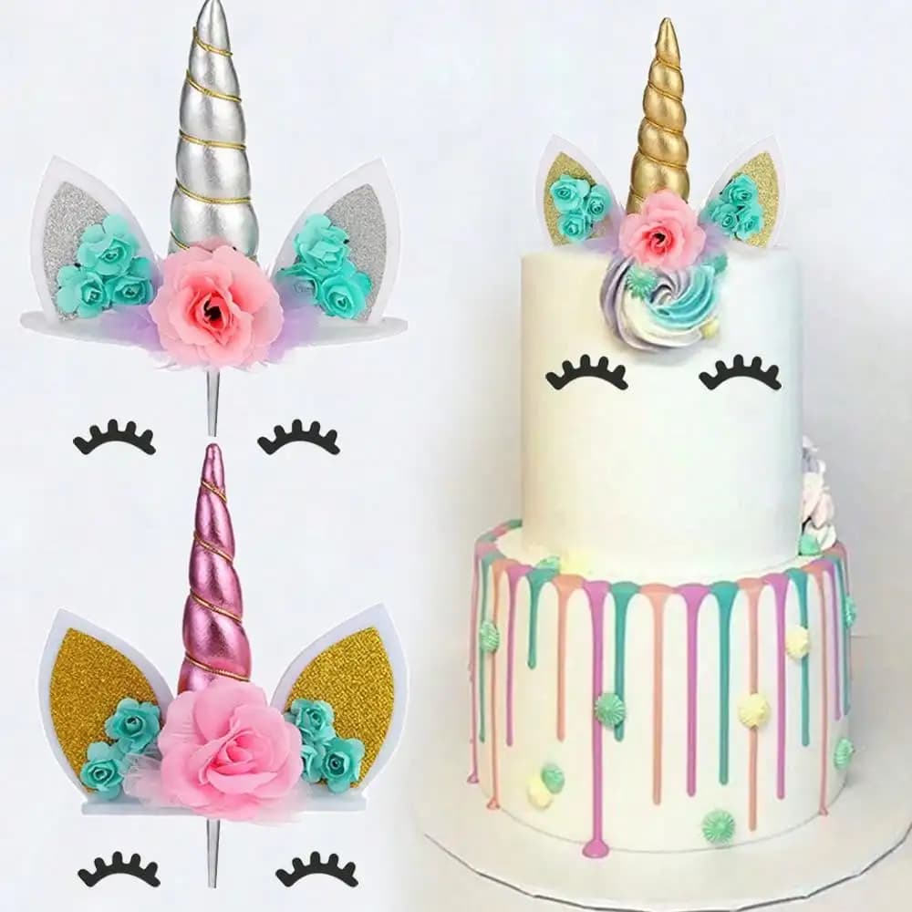 1 set cake topper unicorno con base a 2 ciglia per la festa di compleanno torta dessert forniture decorative fai da te
