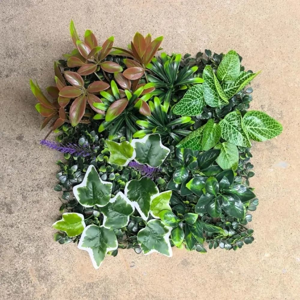 Pannello da parete per piante artificiali fai-da-te Vita eterna Girasole Tappeto di eucalipto artificiale Verde 25 * 25 cm Foglio di pianta d'acero di simulazione