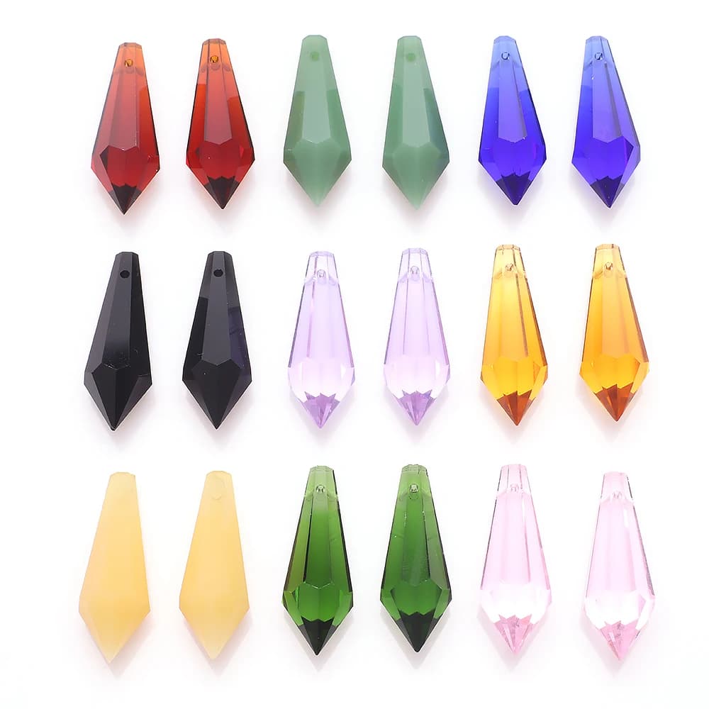 5Pcs 14x38mm Lampwork Crystal Prism Pendants Glass Drop Beads Sun Catcher Chandelier DIY Parts for Home Garden Party Decor