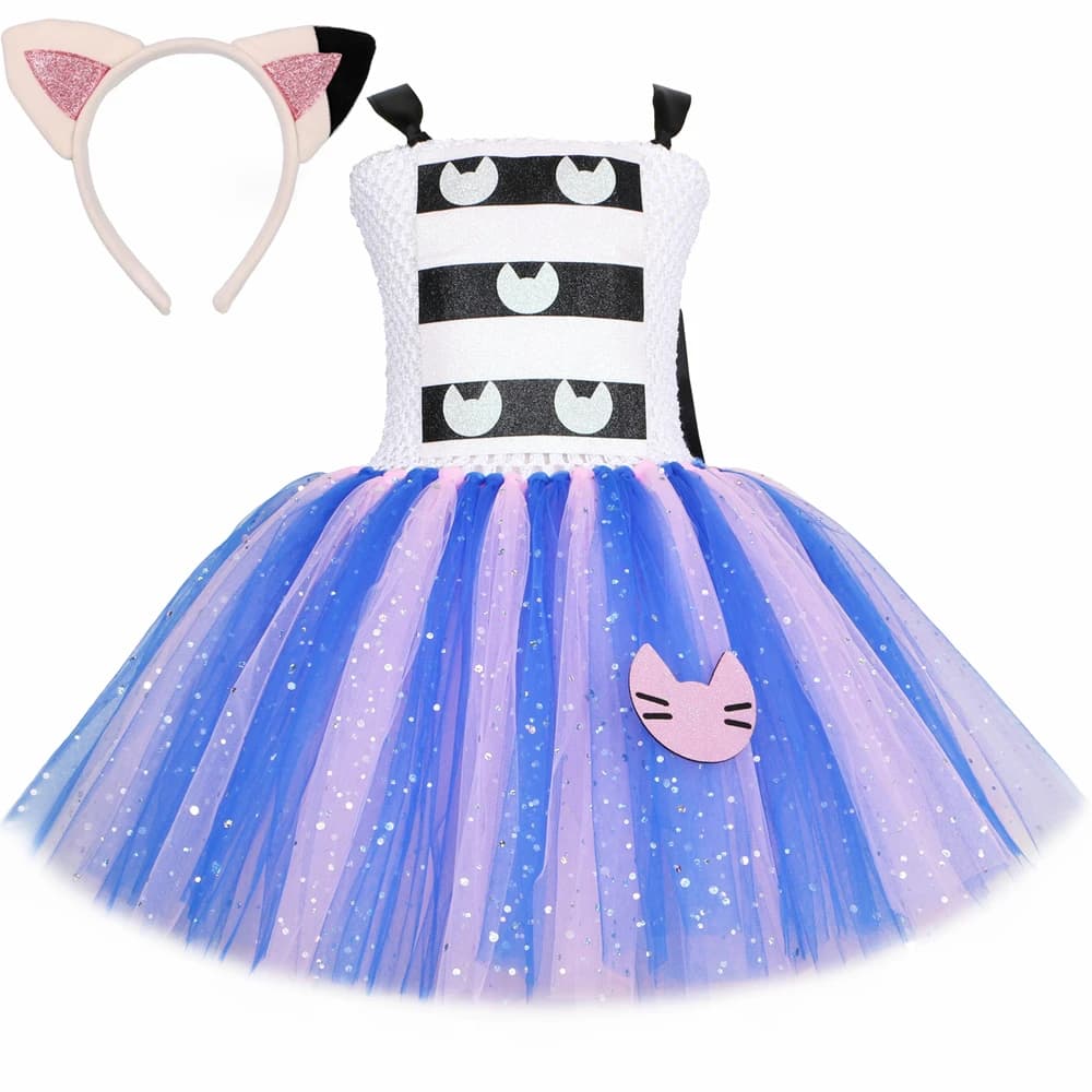 Gabby Doll House Tutu Abito da principessa per ragazze Set di vestiti di compleanno Gattino cartone animato Gatti Gabby Cosplay Costume di Halloween per