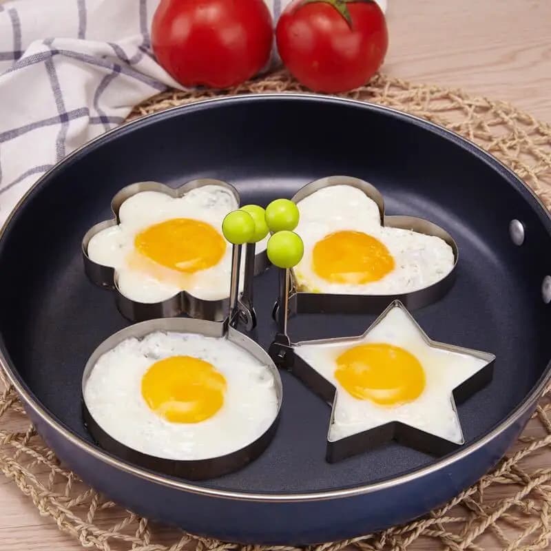 4pcs Stainless Steel Egg Mold Set - Heart, Star, Flower, Round Shapes - Creative Breakfast Shaping Tools for Home Cooking