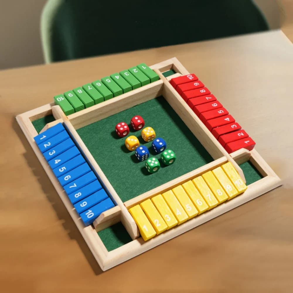 Gioco aritmetico Gioco di carte flip su quattro lati Scatola di dadi Giocattoli con alette in legno Dadi Gioco di numeri di festa Giochi da tavolo