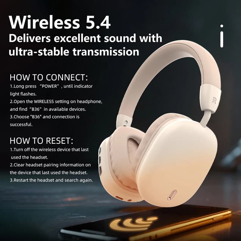 2025 Nuovo auricolare Bluetooth wireless montato sulla testa, auricolare da gioco pieghevole Bluetooth 5.4
